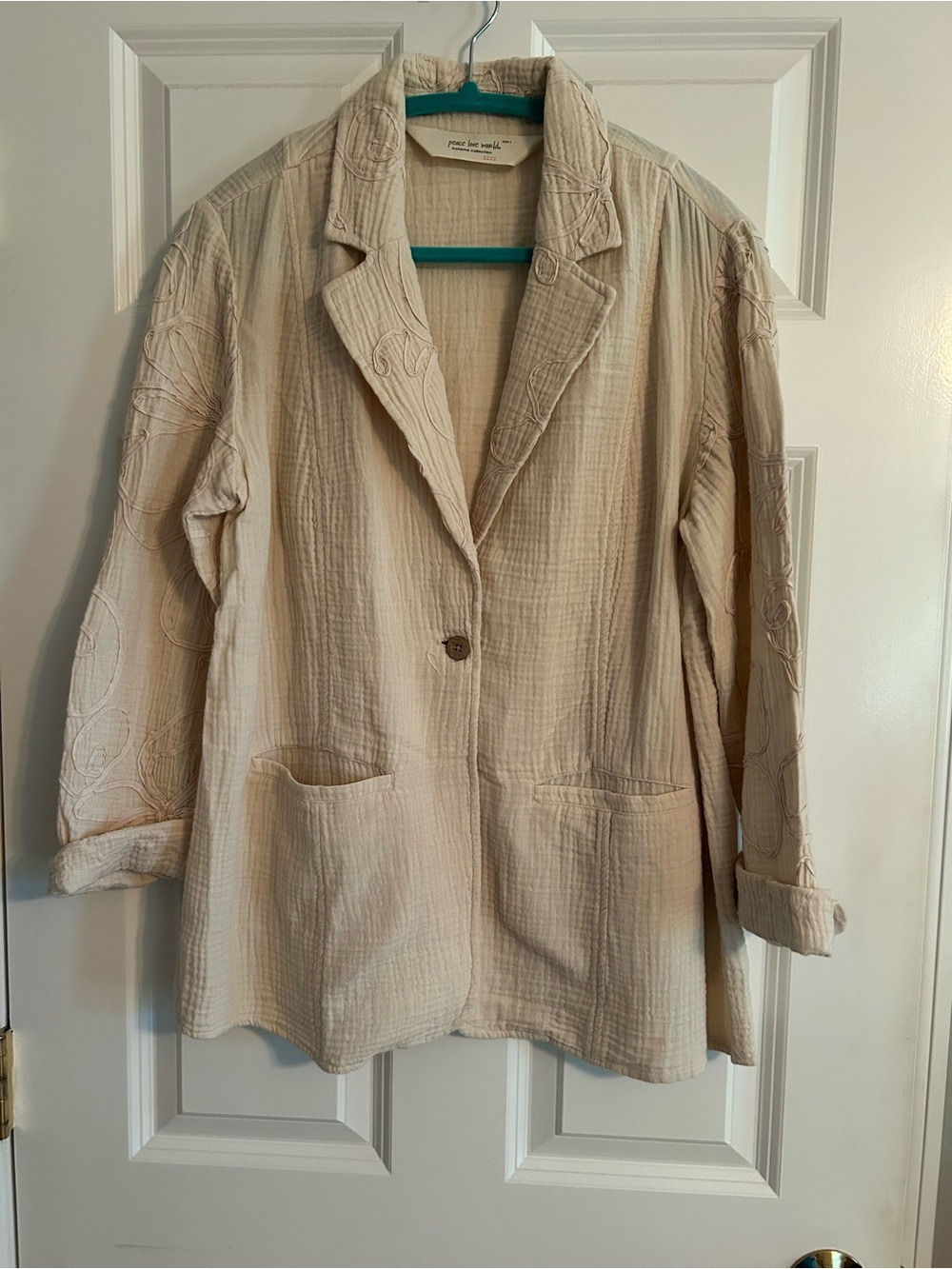 Peace Love World Cream Quilted Casual Blazer